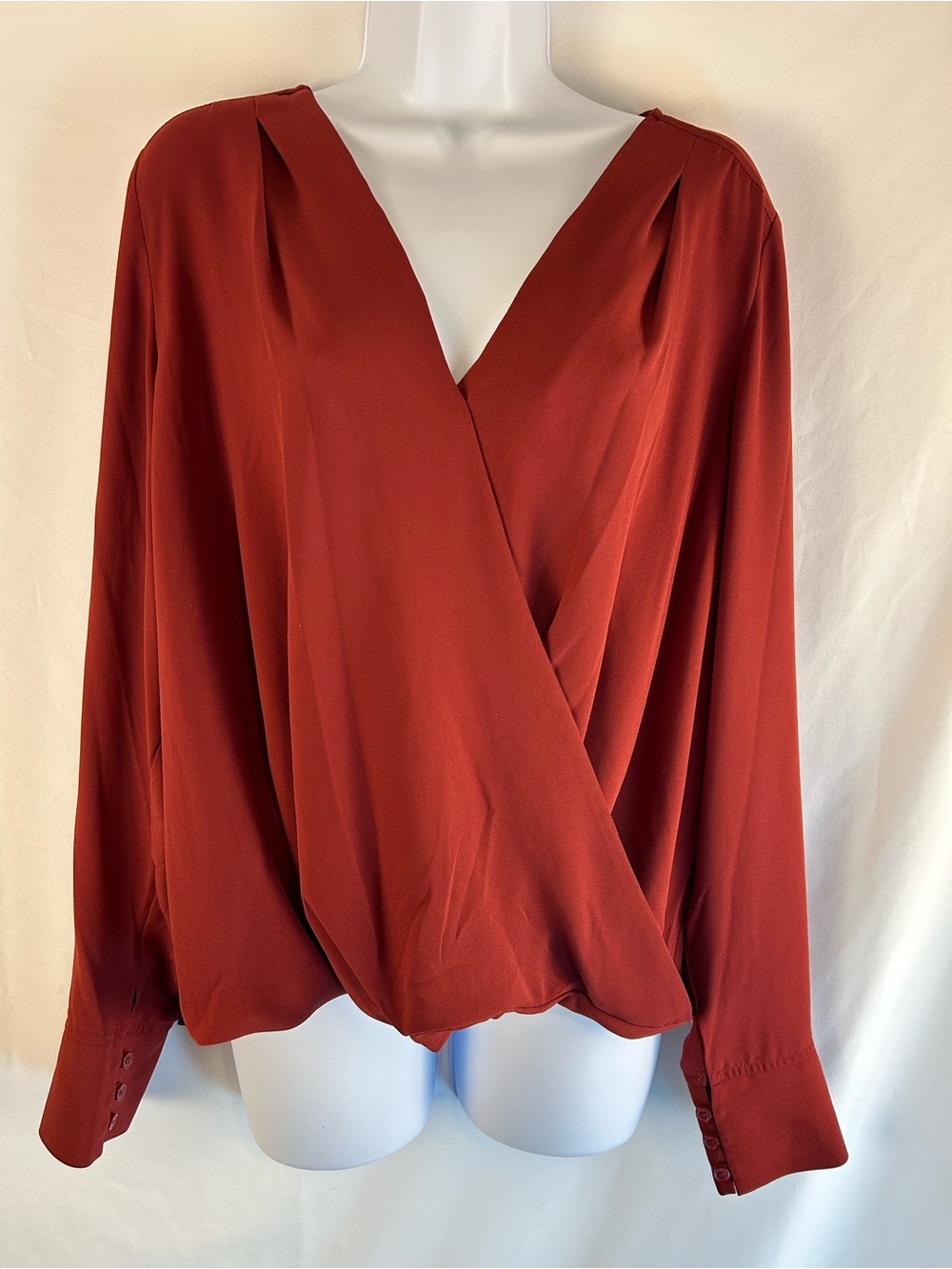 Halogen Rust Faux Wrap Blouse Long Sleeve Button Cuffs Size 1